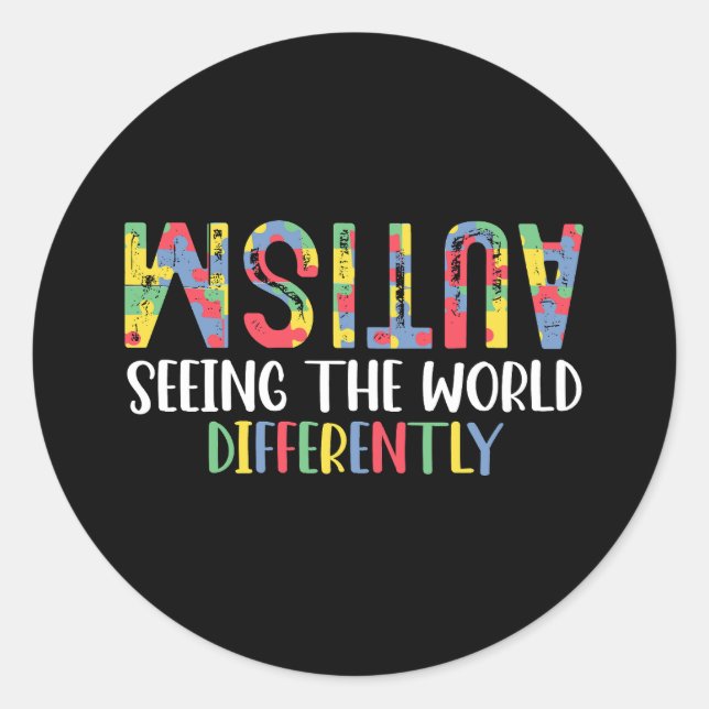 Autism Seeing The World Differently Autism Awarene Classic Round Sticker (Front)