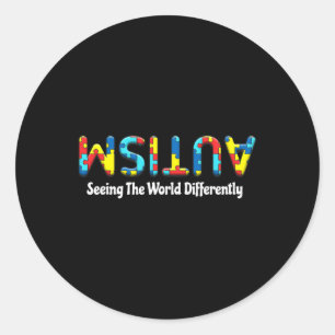 Autism Seeing The World Differently Upside Autism  Classic Round Sticker