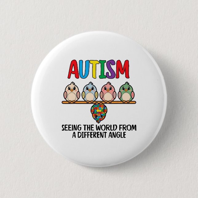 Autism Seeing The World From A Different Angle Owl 2 Inch Round Button (Front)