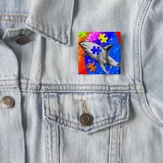 Autism Shark 2 Inch Square Button (In Situ)