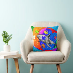 Autism Shark Throw Pillow