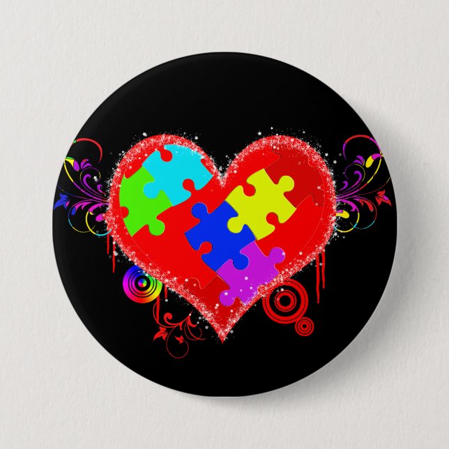 Autism Shining Heart 3 Inch Round Button (Front)