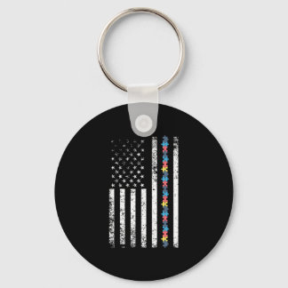 Autism Shirt American Flag Puzzle Keychain