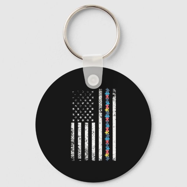 Autism Shirt American Flag Puzzle Keychain (Front)