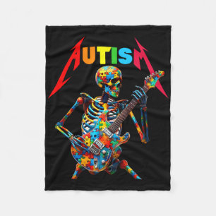 Autism Skeleton Guitar Player Rock Music Autism Aw Fleece Blanket