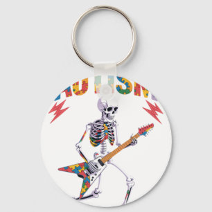 Autism Skeleton Guitar Rock Music Lover Autism Awa Keychain