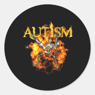 Autism Skeleton Guns Funny Fire Bones Spooky  Classic Round Sticker