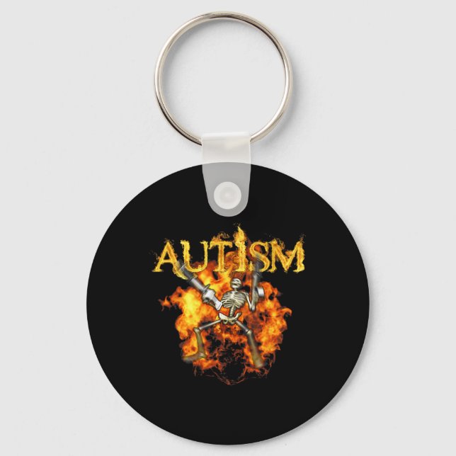 Autism Skeleton Guns Funny Fire Bones Spooky  Keychain (Front)