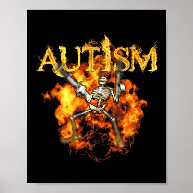 Autism Skeleton Guns Funny Fire Bones Spooky  Poster (Front)