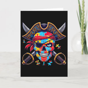 Autism Skeleton Pirate Skull Halloween Mens Womens Card
