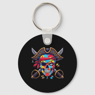 Autism Skeleton Pirate Skull Halloween Mens Womens Keychain