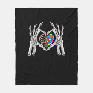 Autism Skull Hand Puzzle Piece Heart Creative Fleece Blanket