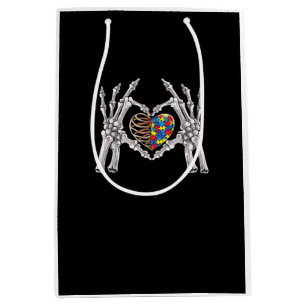 Autism Skull Hand Puzzle Piece Heart Creative Medium Gift Bag