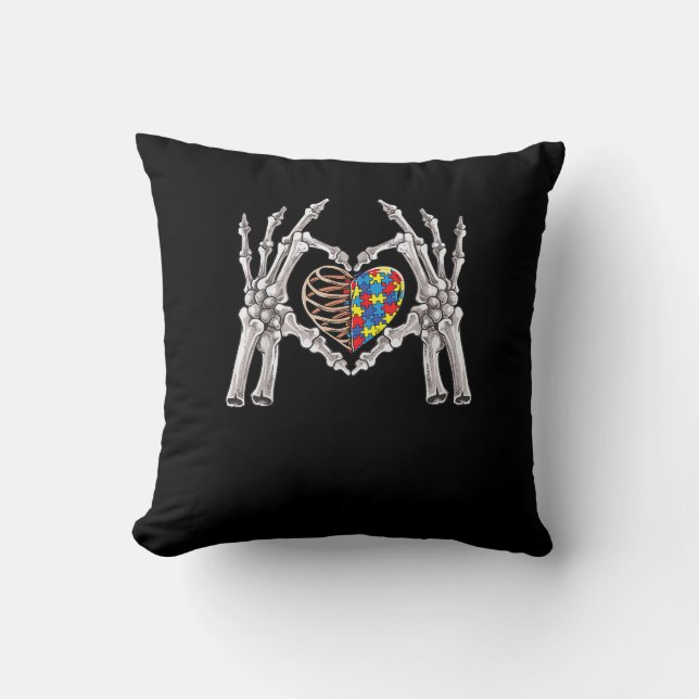Autism Skull Hand Puzzle Piece Heart Creative Throw Pillow (Front)
