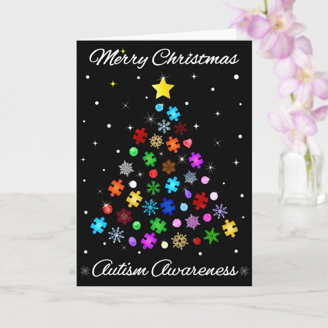 Autism Snowflake Christmas Tree Card (Orchid)
