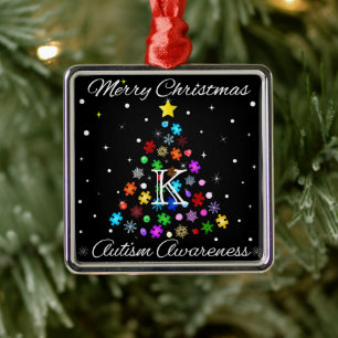 Autism Snowflake Christmas Tree Metal Ornament