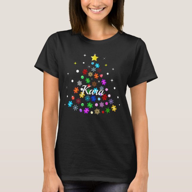 Autism Snowflake Christmas Tree T-Shirt (Front)