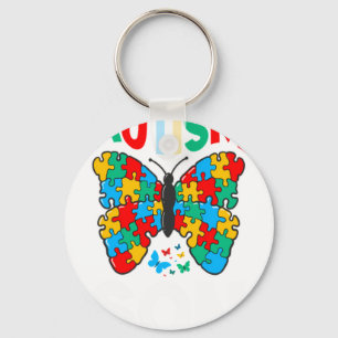 Autism Son Butterfly Awareness Puzzle Piece Ribbo Keychain