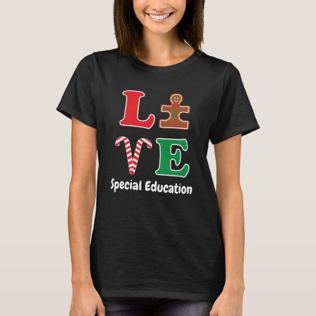 Autism Special Education Teacher Christmas Love T-Shirt (Front)