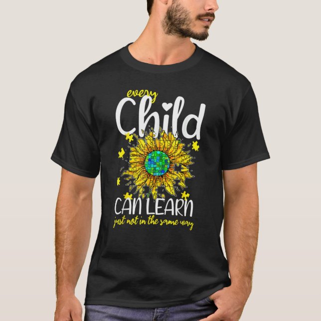 Autism Special Education Teacher Sunflower Puzzle T-Shirt (Front)
