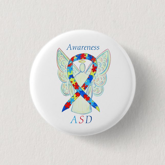 Autism Spectrum Disorder Angel Puzzle Ribbon Pin (Front)