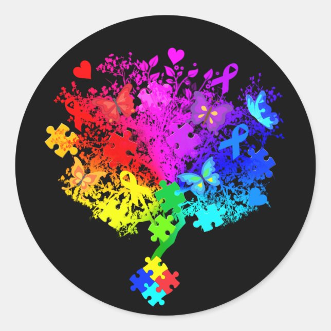 Autism Spectrum Tree Classic Round Sticker (Front)