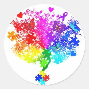 Autism Spectrum Tree Classic Round Sticker