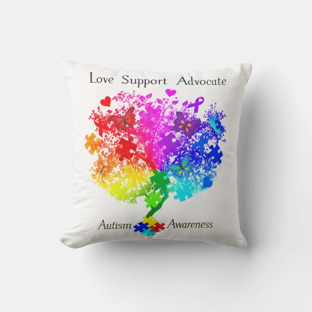 Autism Spectrum Tree Throw Pillow (Front)
