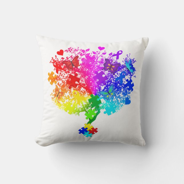 Autism Spectrum Tree Throw Pillow (Front)