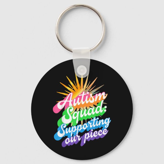Autism Squad Awareness Rainbow Family Support Keychain (Front)