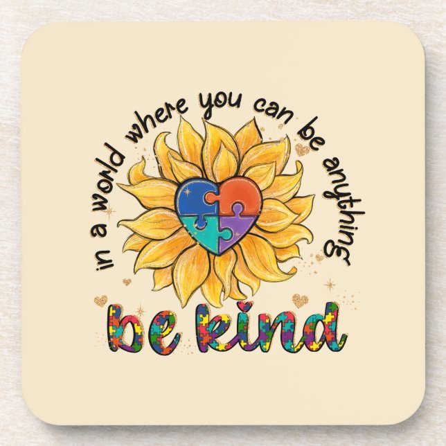 Autism Sunflower Be Kind Coaster (Front)