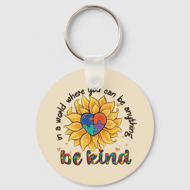 Autism Sunflower Be Kind Keychain (Front)