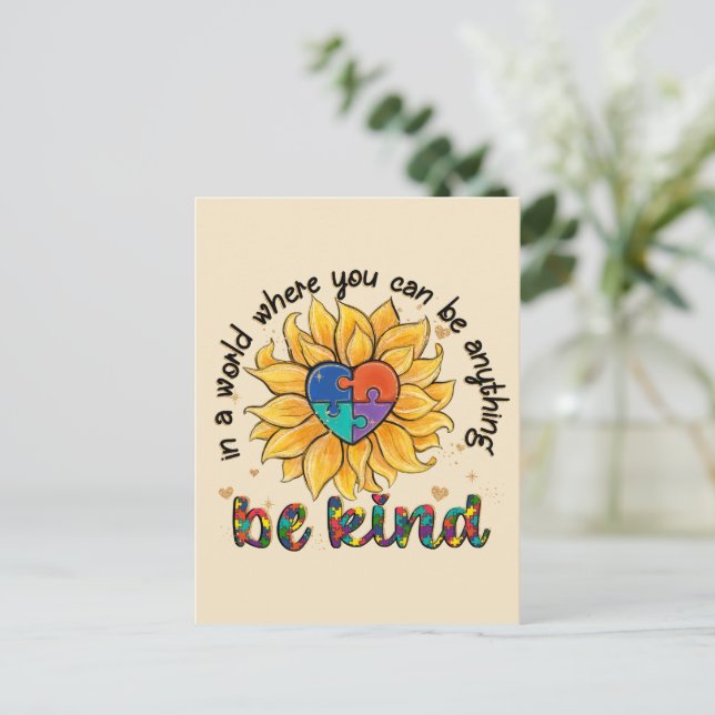 Autism Sunflower Be Kind Postcard (Standing Front)