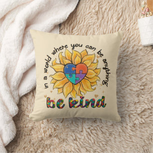 Autism Sunflower Be Kind Throw Pillow