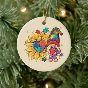 Autism Sunflower Gnome Ceramic Ornament