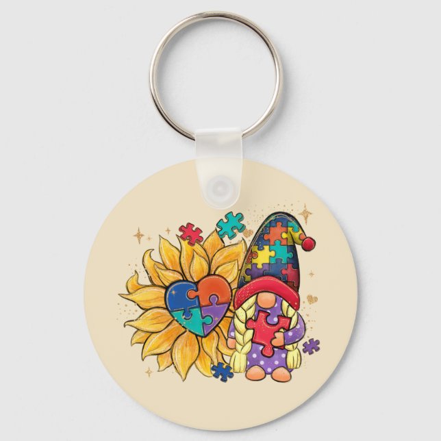 Autism Sunflower Gnome Keychain (Front)