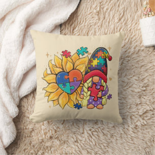 Autism Sunflower Gnome Throw Pillow