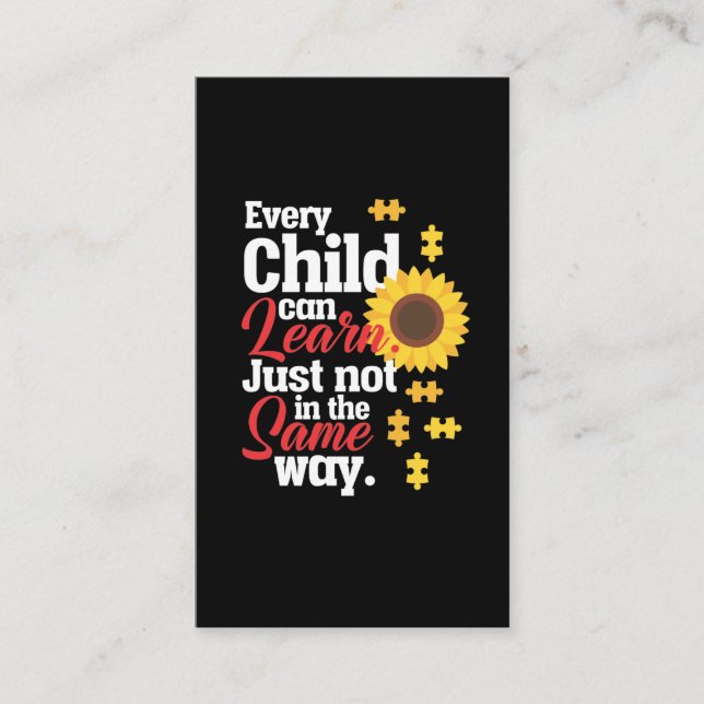Autism Sunflower Special Education Teacher Business Card (Front)