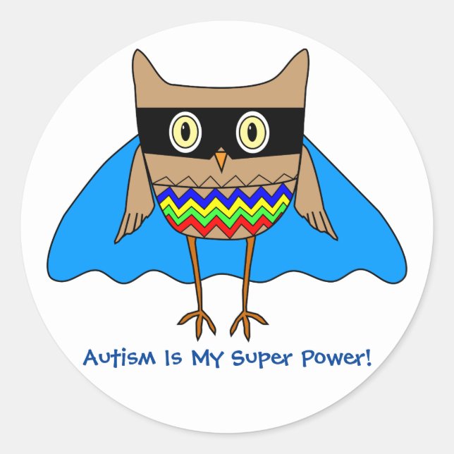 Autism Super Hero Autism Colours Owl Zig Zags Classic Round Sticker (Front)
