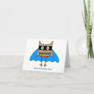 Autism Super Hero Owl, Autism Awareness Colours Card