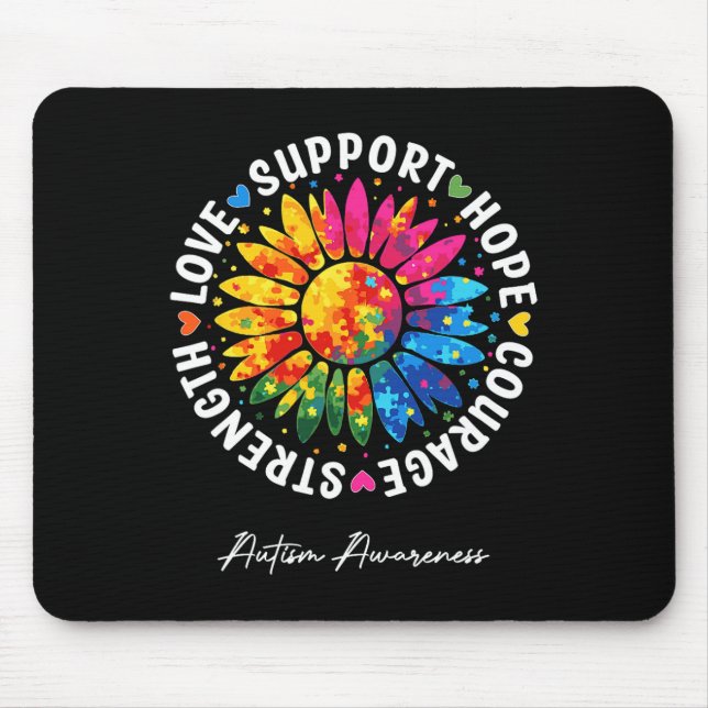 Autism Support Colourful Sunflower Autism Awarenes Mouse Pad (Front)