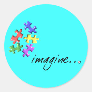 Autism Support Gifts "Imagine" Design Classic Round Sticker