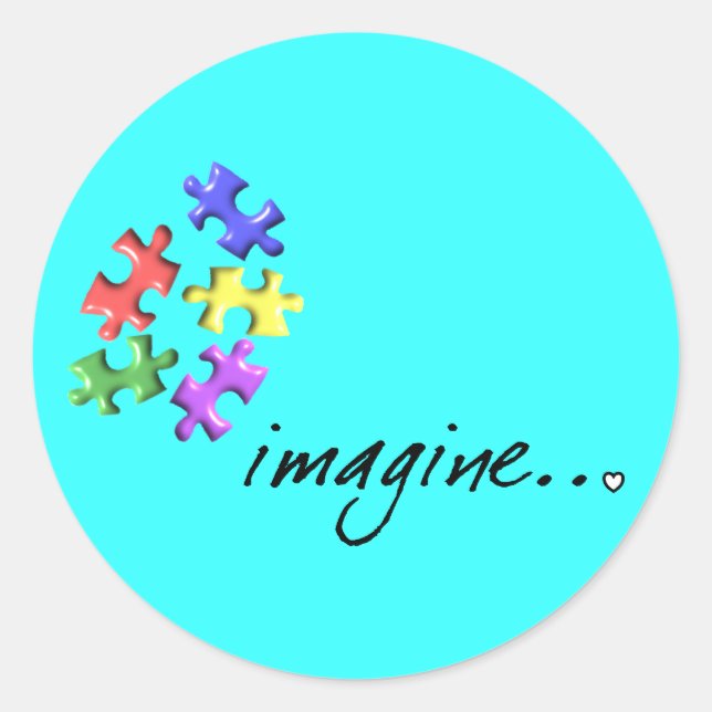 Autism Support Gifts "Imagine" Design Classic Round Sticker (Front)