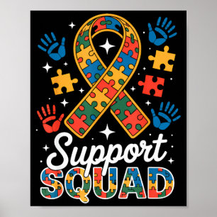 Autism support squad puzzle ribbon awareness poster