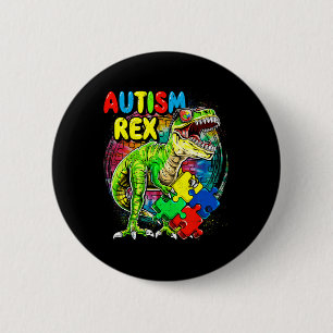 Autism T-rex Dinosaur Autism Awareness Day Men Boy 2 Inch Round Button