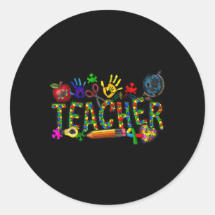 Autism Teacher Autism Awareness Coquette Autism Classic Round Sticker