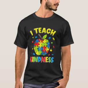 Autism Teacher I Teach Kindness Apple Puzzle Awar T-Shirt