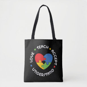 Autism Teacher Teach Accept Understand Love Tote Bag