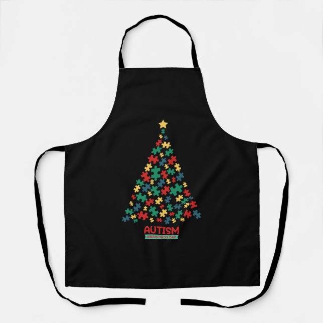 Autism Tree Christmas Autism Awareness Apron (Front)
