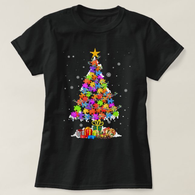 Autism Tree Christmas Pajama Autism Awareness Holi T-Shirt (Design Front)